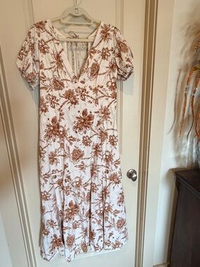 Abercrombie & Fitch White Maxi Dress with Rust Floral Print